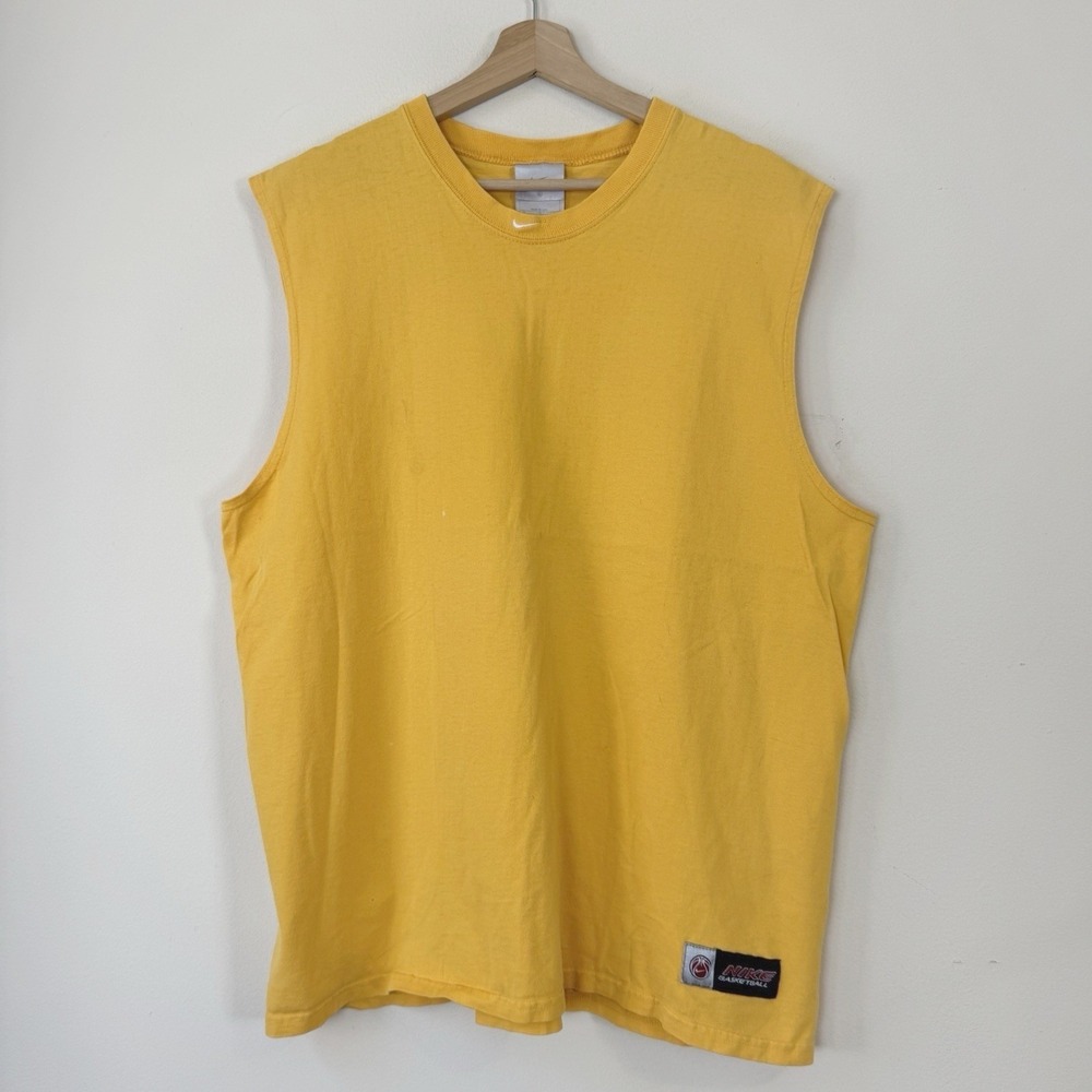 Vintage Y2K Nike Basketball Center Swoosh Yellow Tank Top - XL
